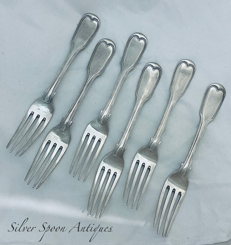 6 English Sterling Fiddle Thread Table Forks, William Troby, London, 1830