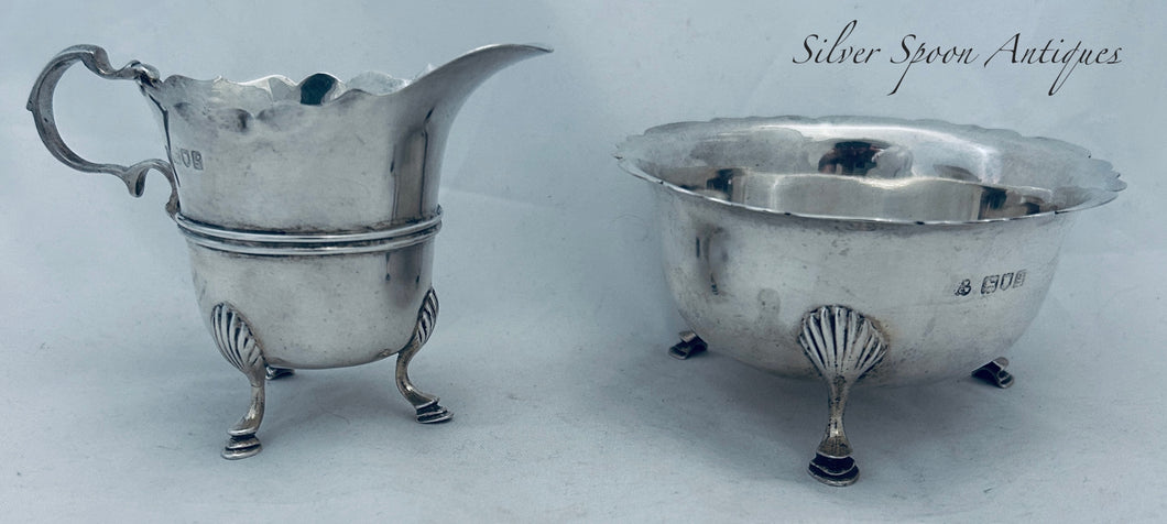 Small English Sterling Milk Jug & Sugar Bowl, London, 1902