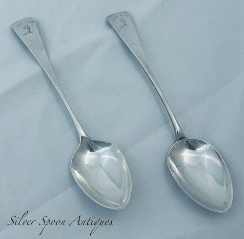 Pair of Scottish Provincial Dessert Spoons, James Erskine, Aberdeen, c1790