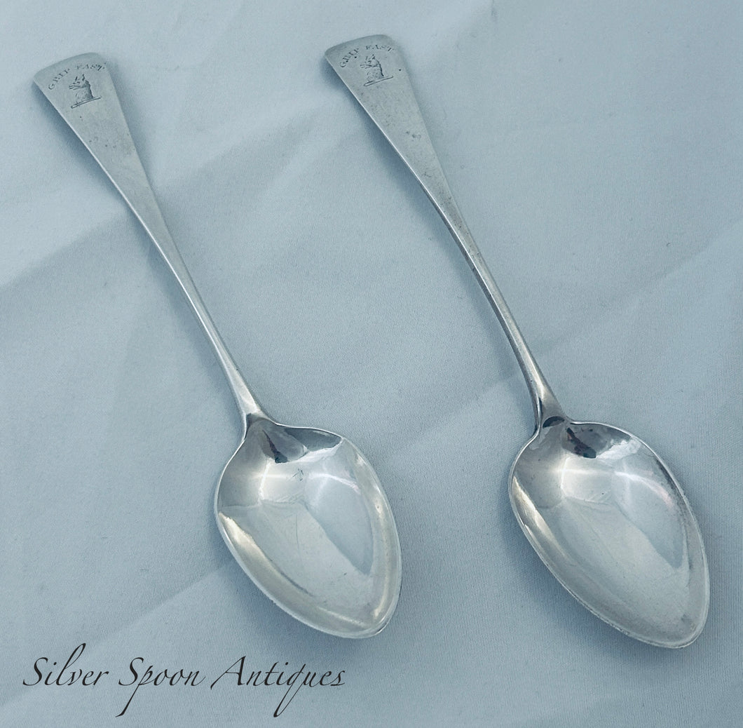 Pair of Scottish Provincial Dessert Spoons, James Erskine, Aberdeen, c1790