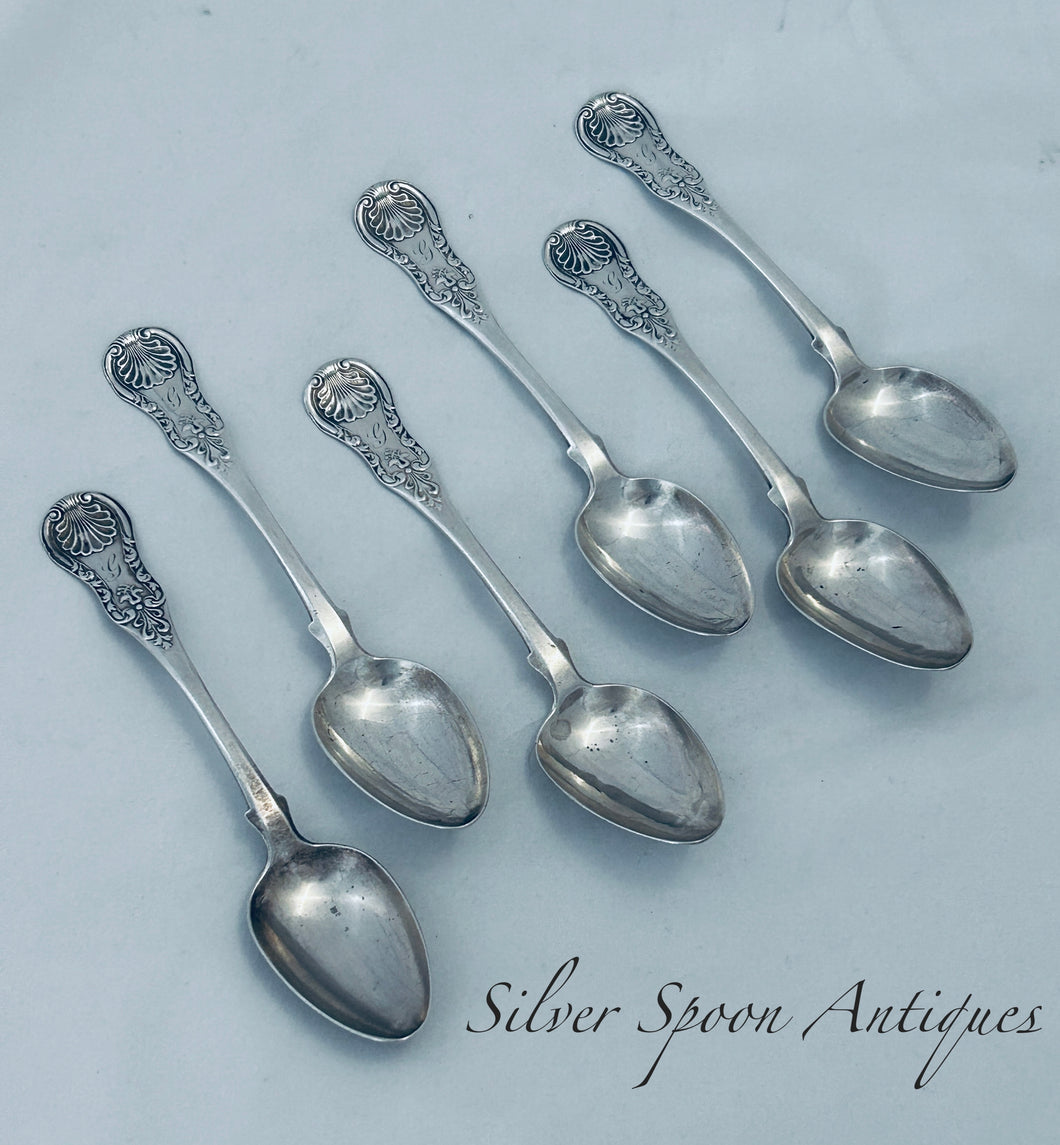 Set of 6 Kings Pattern Variant Scottish Teaspoons, George White, Glasgow, 1833