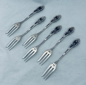 Set of 6 Hildesheim Rose 800 Silver Cake Forks