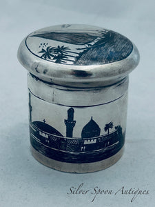 Small round Iraqi silver box, Omara & ?