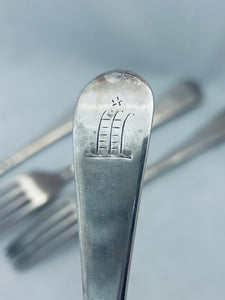 Set of four beaded pattern Georgian silver tableforks, George Smith, London, 1780