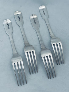 Set of 4 Georgian Sterling Dessert Forks, Hayne & Cater, London, 1836