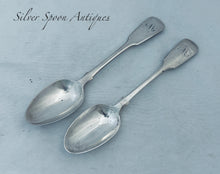 Load image into Gallery viewer, Odd pair of English sterling dessert spoons, London, 1835 &amp; 1845