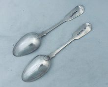 Load image into Gallery viewer, Odd pair of English sterling dessert spoons, London, 1835 &amp; 1845