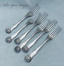 Load image into Gallery viewer, Set of 6 Sterling Forks - &#39;King&#39;s Husk&#39; pattern, William Chawner, London, 1825