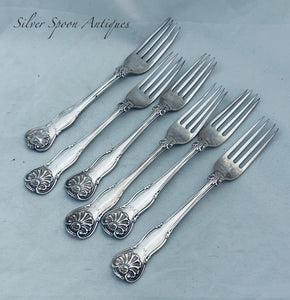 Set of 6 Sterling Forks - 'King's Husk' pattern, William Chawner, London, 1825