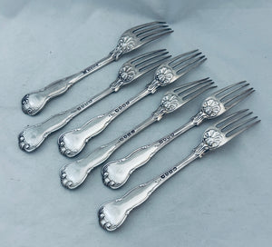 Set of 6 Sterling Forks - 'King's Husk' pattern, William Chawner, London, 1825