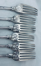 Load image into Gallery viewer, Set of 6 Sterling Forks - &#39;King&#39;s Husk&#39; pattern, William Chawner, London, 1825