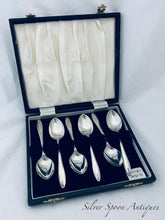 Load image into Gallery viewer, Boxed set of Art Deco Sterling Coffee Spoons, Suckling Ltd, Birmingham, 1931