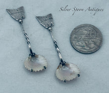 Load image into Gallery viewer, Pair of Tasmanian sterling and Trigonia shell salt spoons, Taylor &amp; Sharp, Hobart, 1900-1920