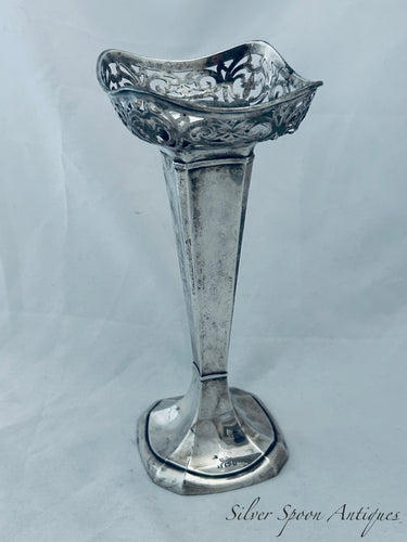 English Art Nouveau Pierced Sterling Vase, Henry Clifford Davis, Birmingham, 1917