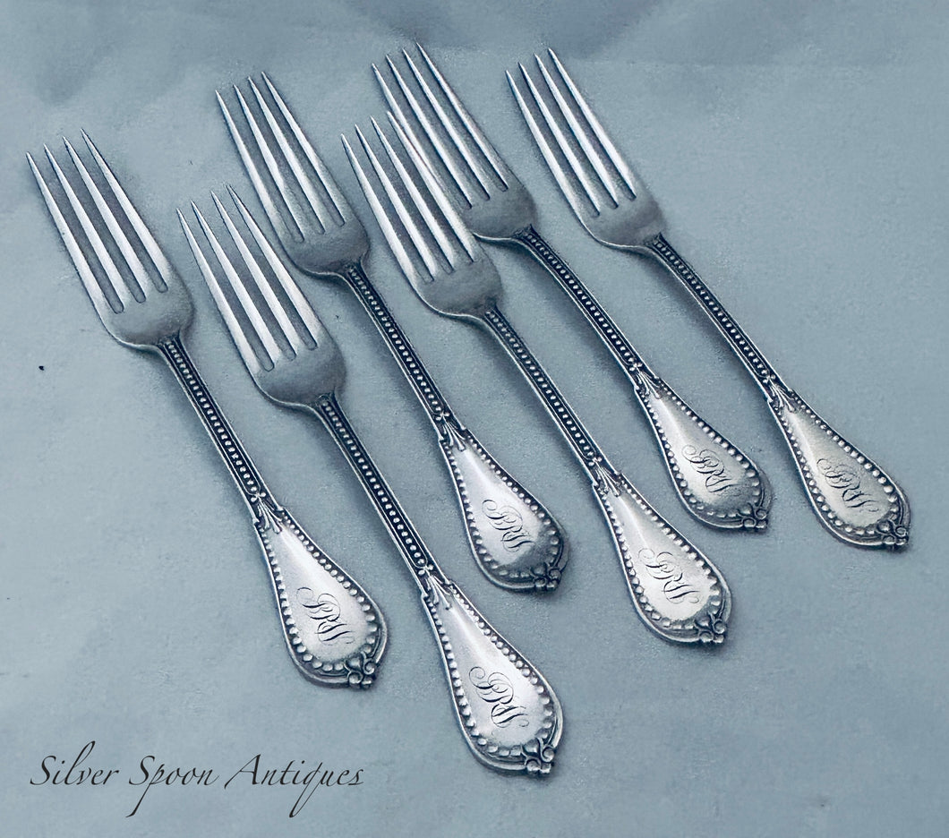 Set of Six American Coin Silver Forks, NE Crittenden, Ohio, 1829-1872