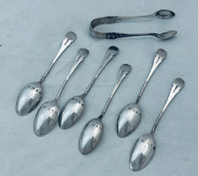 Load image into Gallery viewer, Set of Sterling thistle-themed teaspoons &amp; tongs, J Gloucester, Birmingham, 1895