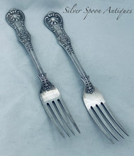 Load image into Gallery viewer, Good heavy pair of sterling Queens Pattern Table Forks, Chawner &amp; Co, London, 1864