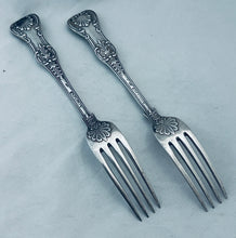 Load image into Gallery viewer, Good heavy pair of sterling Queens Pattern Table Forks, Chawner &amp; Co, London, 1864