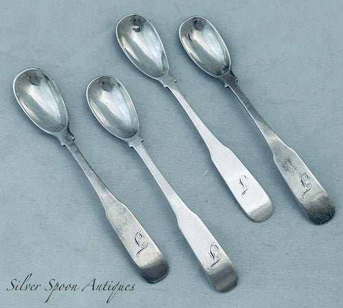 Rare set of four Irish provincial mustard spoons, Isaac Solomon, Cork, c.1820-1830