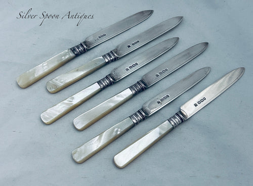 Set of 6 MOP and Sterling Fruit Knives, Isaac Ellis & Sons, Sheffield, 1904 (1x1897)