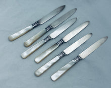 Load image into Gallery viewer, Set of 6 MOP and Sterling Fruit Knives, Isaac Ellis &amp; Sons, Sheffield, 1904 (1x1897)