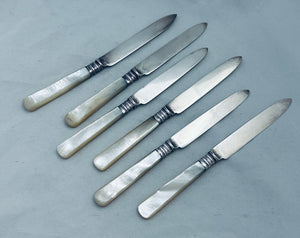 Set of 6 MOP and Sterling Fruit Knives, Isaac Ellis & Sons, Sheffield, 1904 (1x1897)